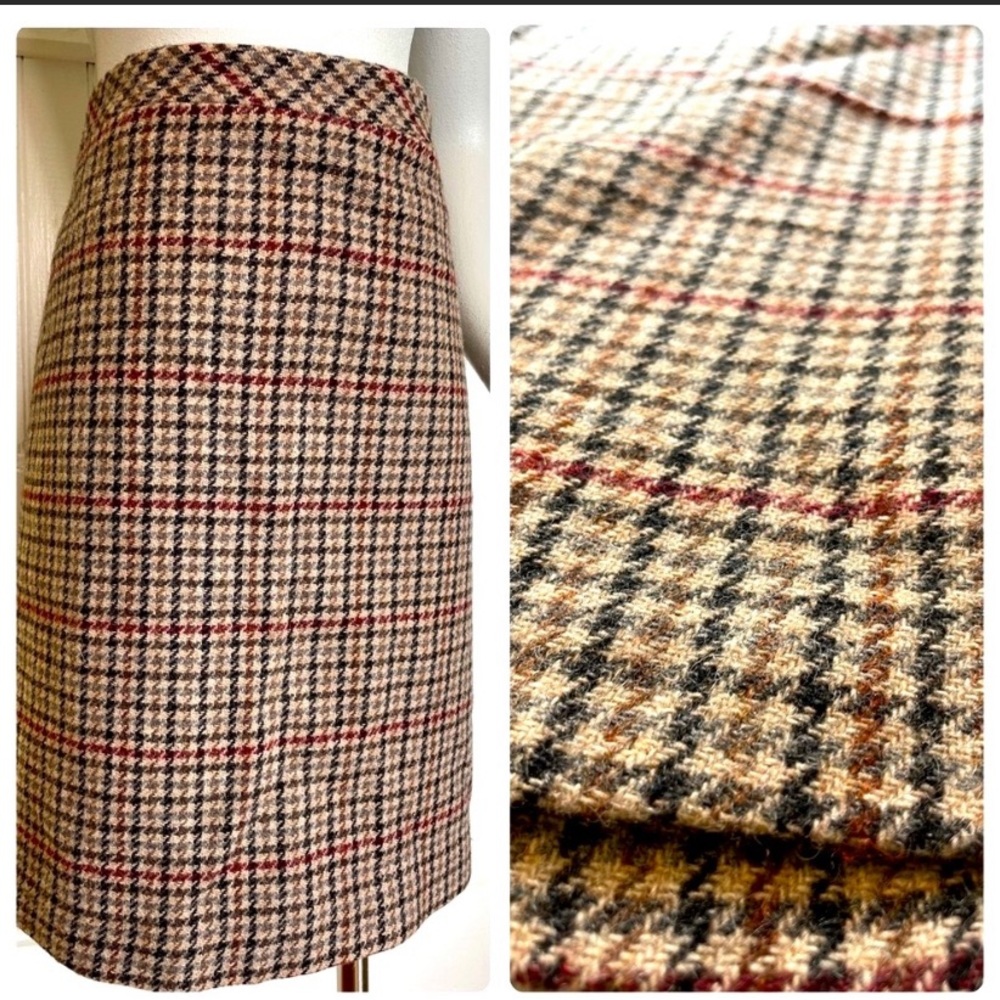 L.L. BEAN Plaid Wool Lined Mini Skirt, Neutrals, Small Plaid, size 20